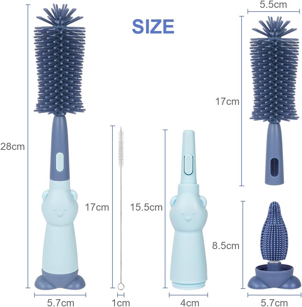 Vicloon 3 in 1 Silicone Bottle and Teat Cleaning Brush, Straw and Bottle Cleaner Set (Blue) - Image 5
