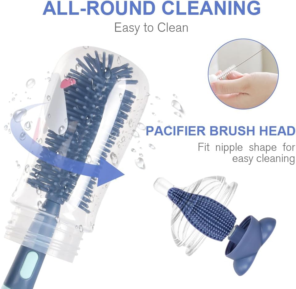 Vicloon 3 in 1 Silicone Bottle and Teat Cleaning Brush, Straw and Bottle Cleaner Set (Blue)