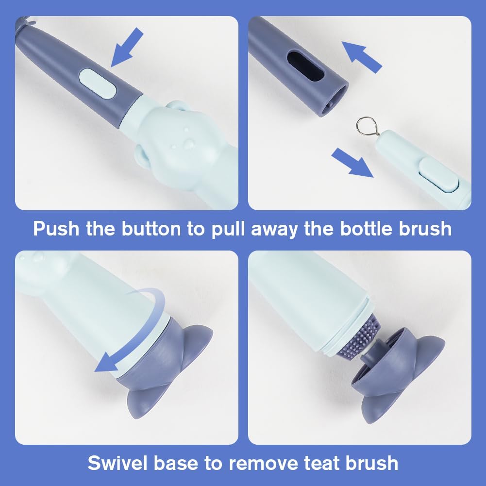 Vicloon 3 in 1 Silicone Bottle and Teat Cleaning Brush, Straw and Bottle Cleaner Set (Blue) - Image 4