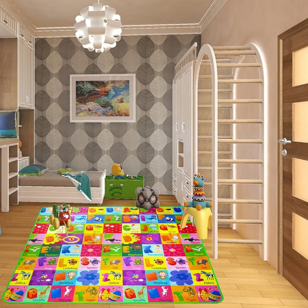 Baby Play Mat Foldable Non-Slip Playmat Baby Crawling Mat Soft Thick Baby Play Floor Mat with Colorful Dinosaur Patterns for Sensory Learning Animals Gift Toy 180x 120cm - Image 5