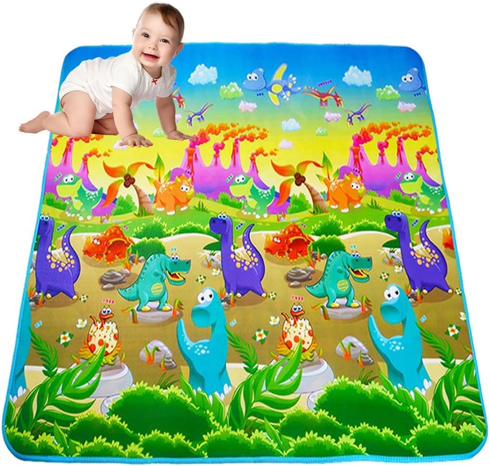 Baby Play Mat Foldable Non-Slip Playmat Baby Crawling Mat Soft Thick Baby Play Floor Mat with Colorful Dinosaur Patterns for Sensory Learning Animals Gift Toy 180x 120cm - Image 3