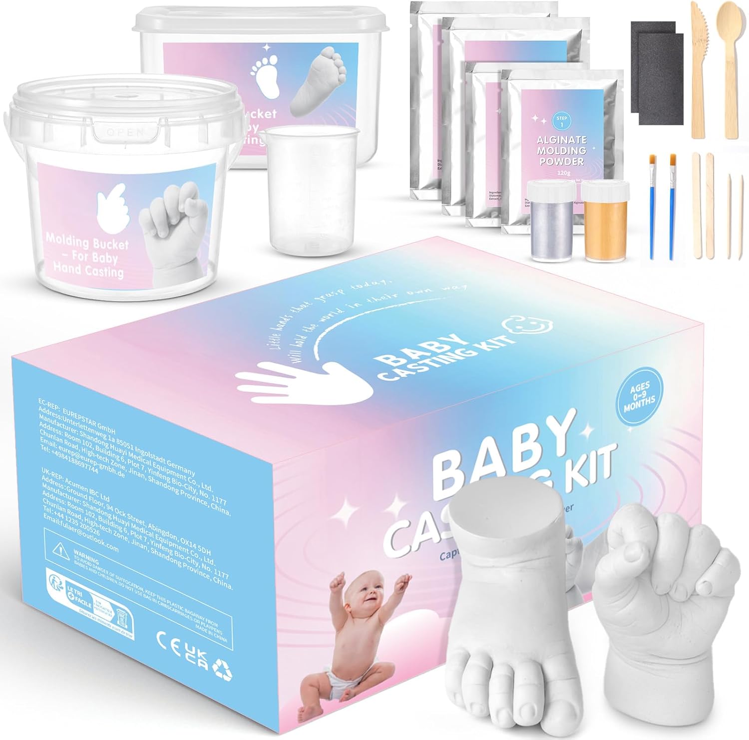 3D Baby Hand Casting Kit, Non-Toxic Baby Hand and Foot Casting Kit with Paints, Skin-Safe DIY Baby Plaster Casting Kit Personalised Keepsake Baby Shower Gifts for New Mums Dads
