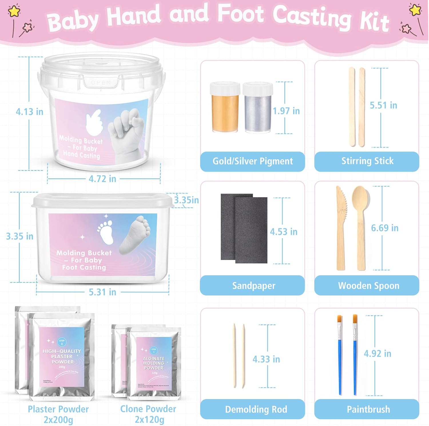 3D Baby Hand Casting Kit, Non-Toxic Baby Hand and Foot Casting Kit with Paints, Skin-Safe DIY Baby Plaster Casting Kit Personalised Keepsake Baby Shower Gifts for New Mums Dads - Image 2