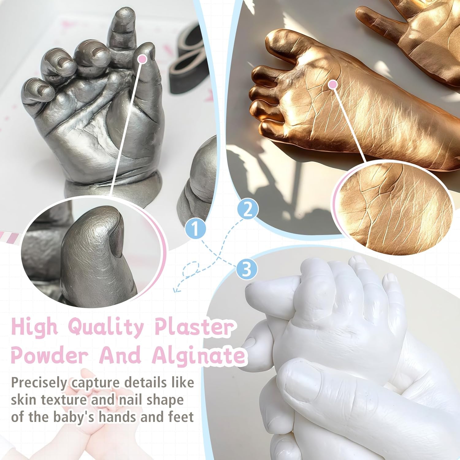 3D Baby Hand Casting Kit, Non-Toxic Baby Hand and Foot Casting Kit with Paints, Skin-Safe DIY Baby Plaster Casting Kit Personalised Keepsake Baby Shower Gifts for New Mums Dads - Image 3
