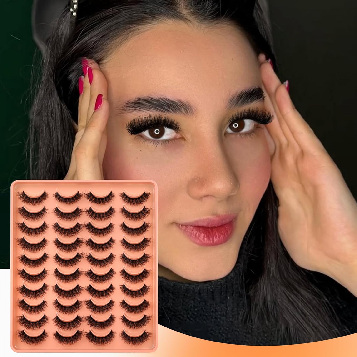 20 Pairs Natural False Eyelashes Cat Eye Lashes Strips Natural Look Wispy D-Curly Faux Mink Eyelashes Thick Volume Strips Lashes Russian 6D Fake Eyelashes by Zegaine