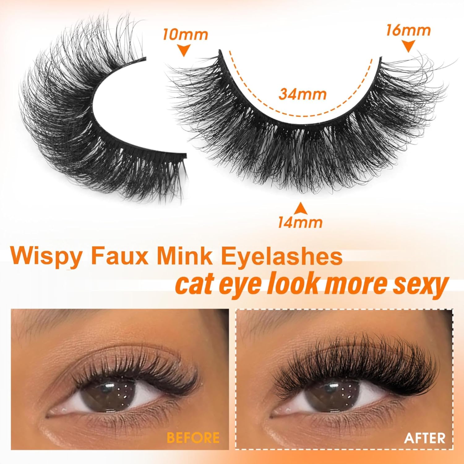 20 Pairs Natural False Eyelashes Cat Eye Lashes Strips Natural Look Wispy D-Curly Faux Mink Eyelashes Thick Volume Strips Lashes Russian 6D Fake Eyelashes by Zegaine - Image 3