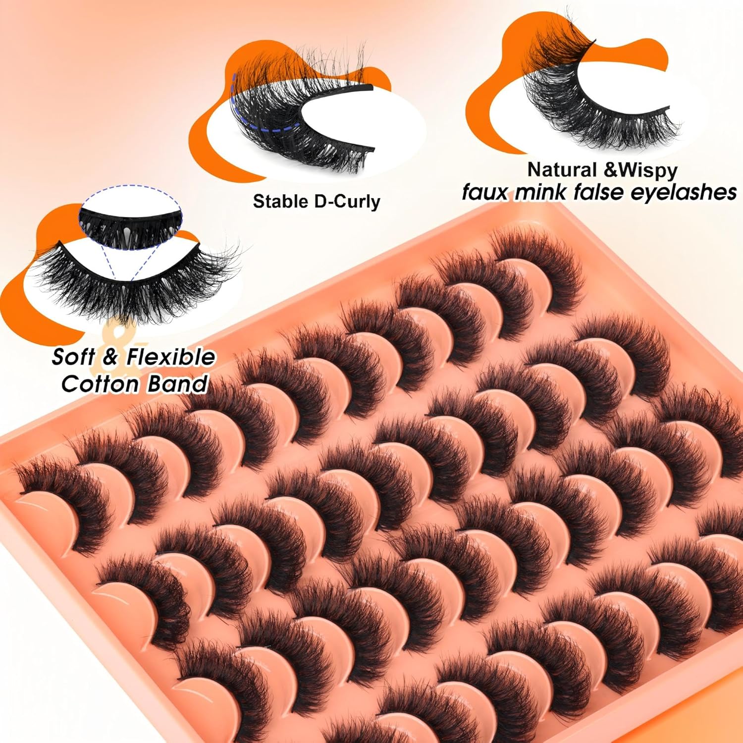 20 Pairs Natural False Eyelashes Cat Eye Lashes Strips Natural Look Wispy D-Curly Faux Mink Eyelashes Thick Volume Strips Lashes Russian 6D Fake Eyelashes by Zegaine - Image 4