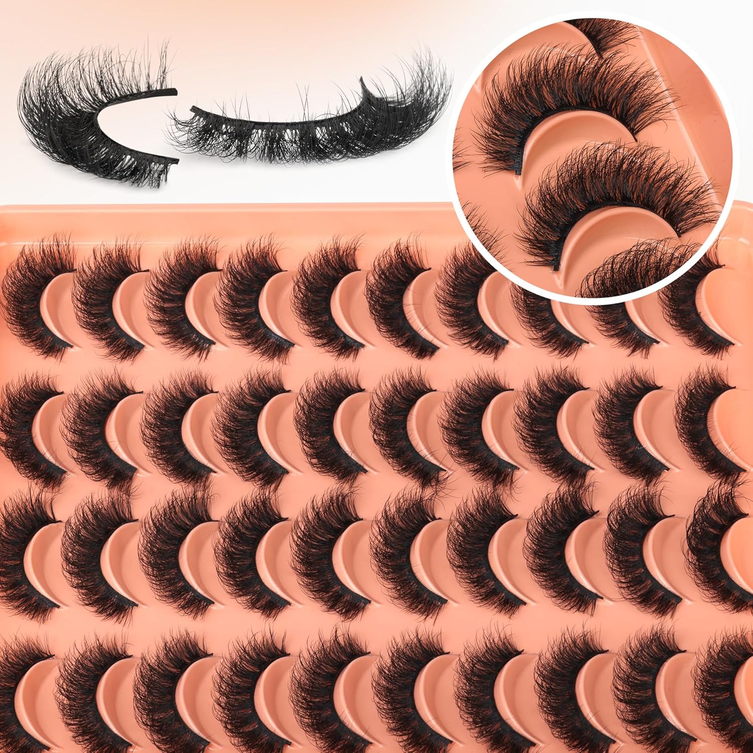 20 Pairs Natural False Eyelashes Cat Eye Lashes Strips Natural Look Wispy D-Curly Faux Mink Eyelashes Thick Volume Strips Lashes Russian 6D Fake Eyelashes by Zegaine - Image 5