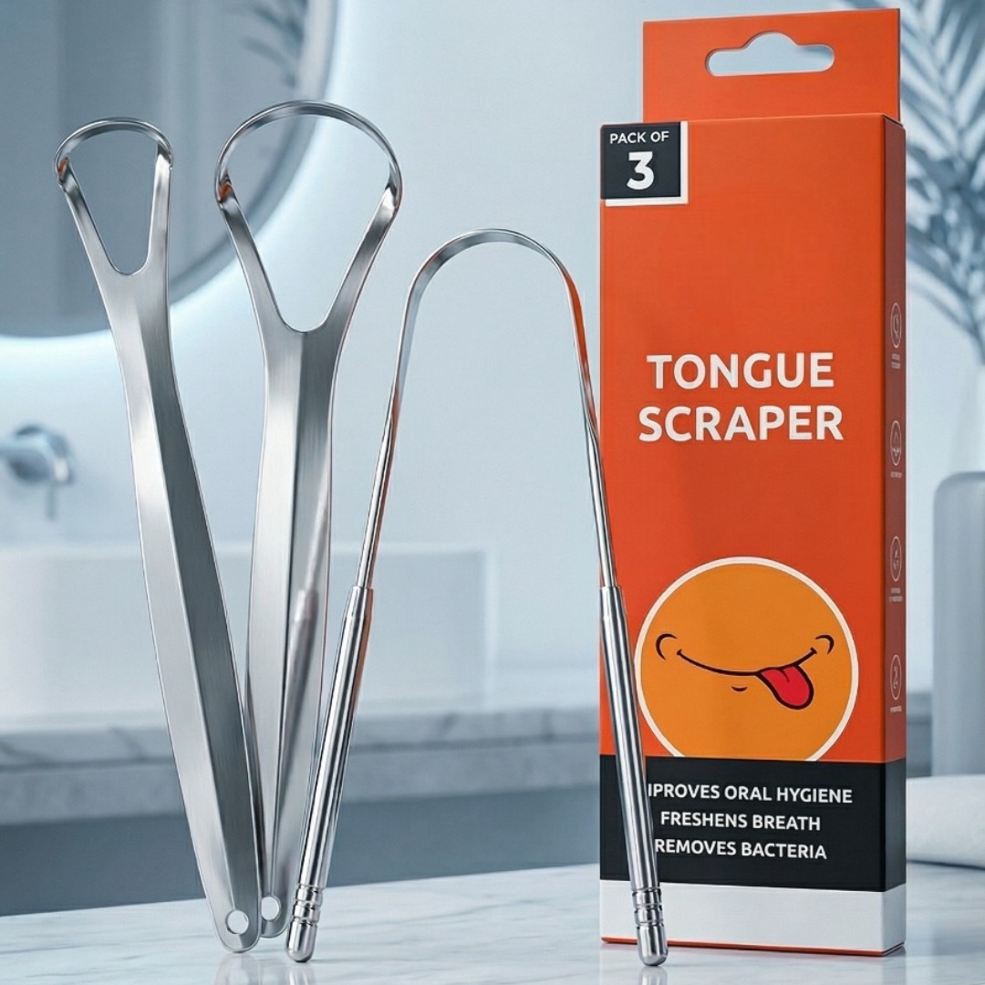Pack of 2 Stainless Steel Tongue Scrapers – Fresh Breath & Oral Hygiene - Image 2