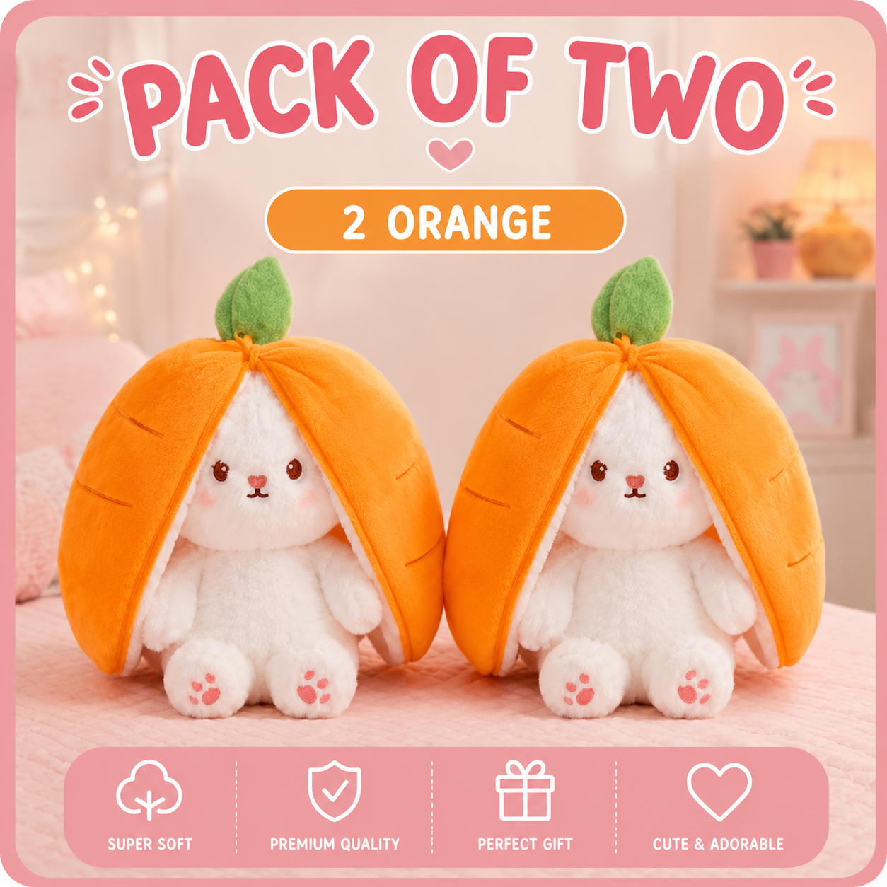 2 Pack Unzip Bunny Plush Orange 1 2 Pack Unzip Bunny Plush Orange