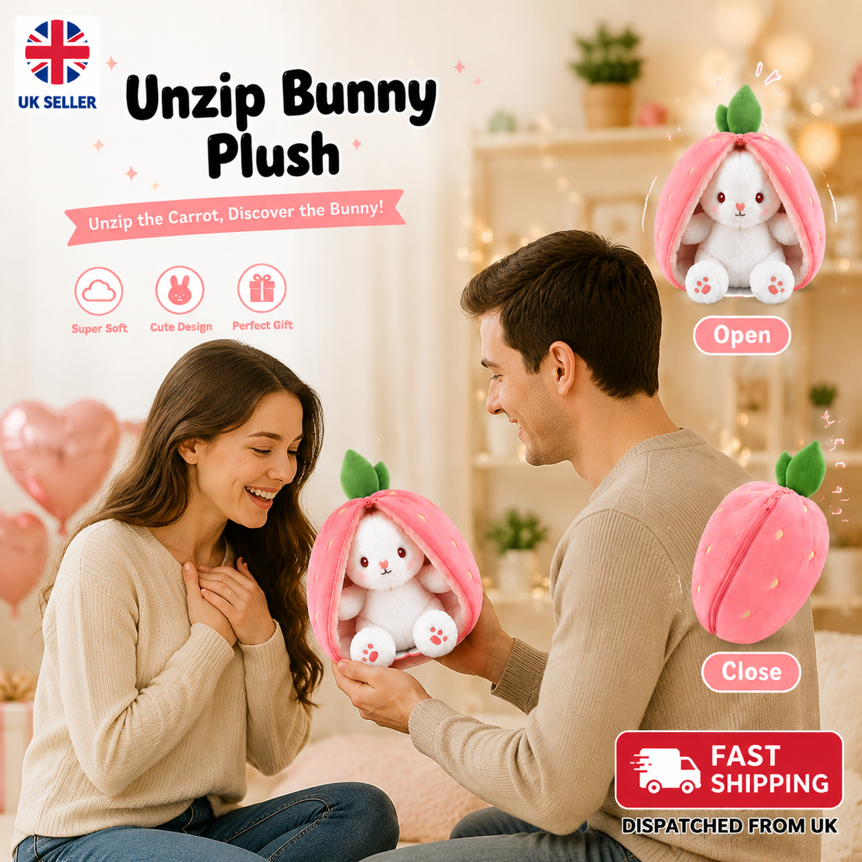 Unzip Bunny Plush Strawberry – 2-in-1 Soft Stuffed Bunny Hidden Inside Strawberry Plush Toy 1 Unzip Bunny Plush Strawberry – 2-in-1 Soft Stuffed Bunny Hidden Inside Strawberry Plush Toy