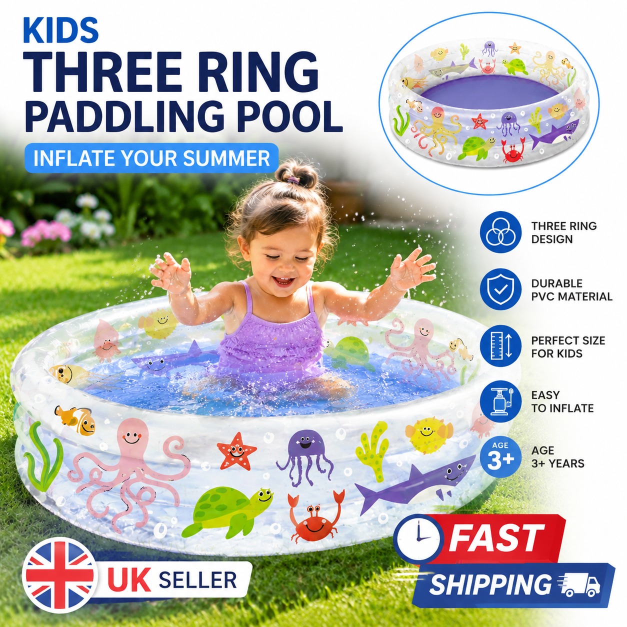 Inflatable Kids Pool – Fun Ocean Theme for Summer Water Play - Image 2