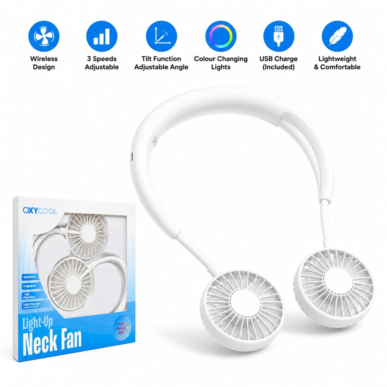Light-Up Neck Fan – Wireless, Hands-Free Cooling with Adjustable Speeds - Image 5