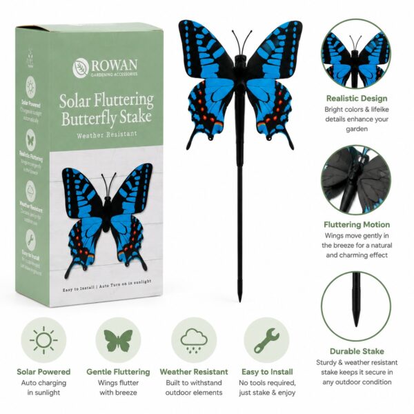 Rowan Solar Fluttering Butterfly Stake – Weather Resistant Garden Decoration 5 Rowan Solar Fluttering Butterfly Garden Stake
