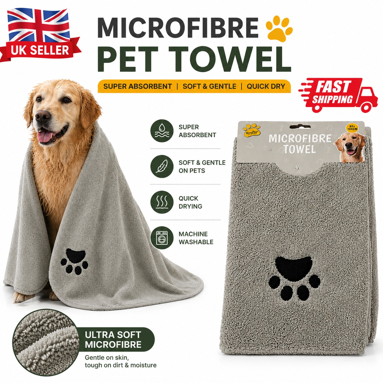 Microfibre Towel for Dogs – Soft, Absorbent Pet Drying Cloth - Image 3