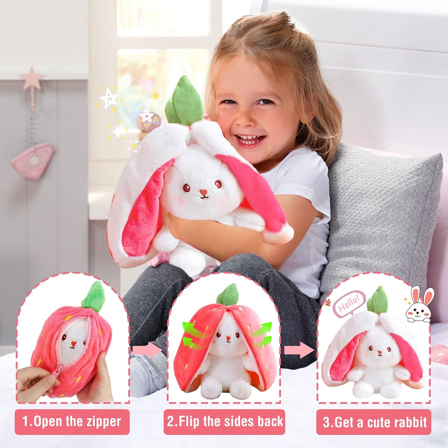 2 Pack Unzip Bunny Plush – Orange & Pink - Image 9