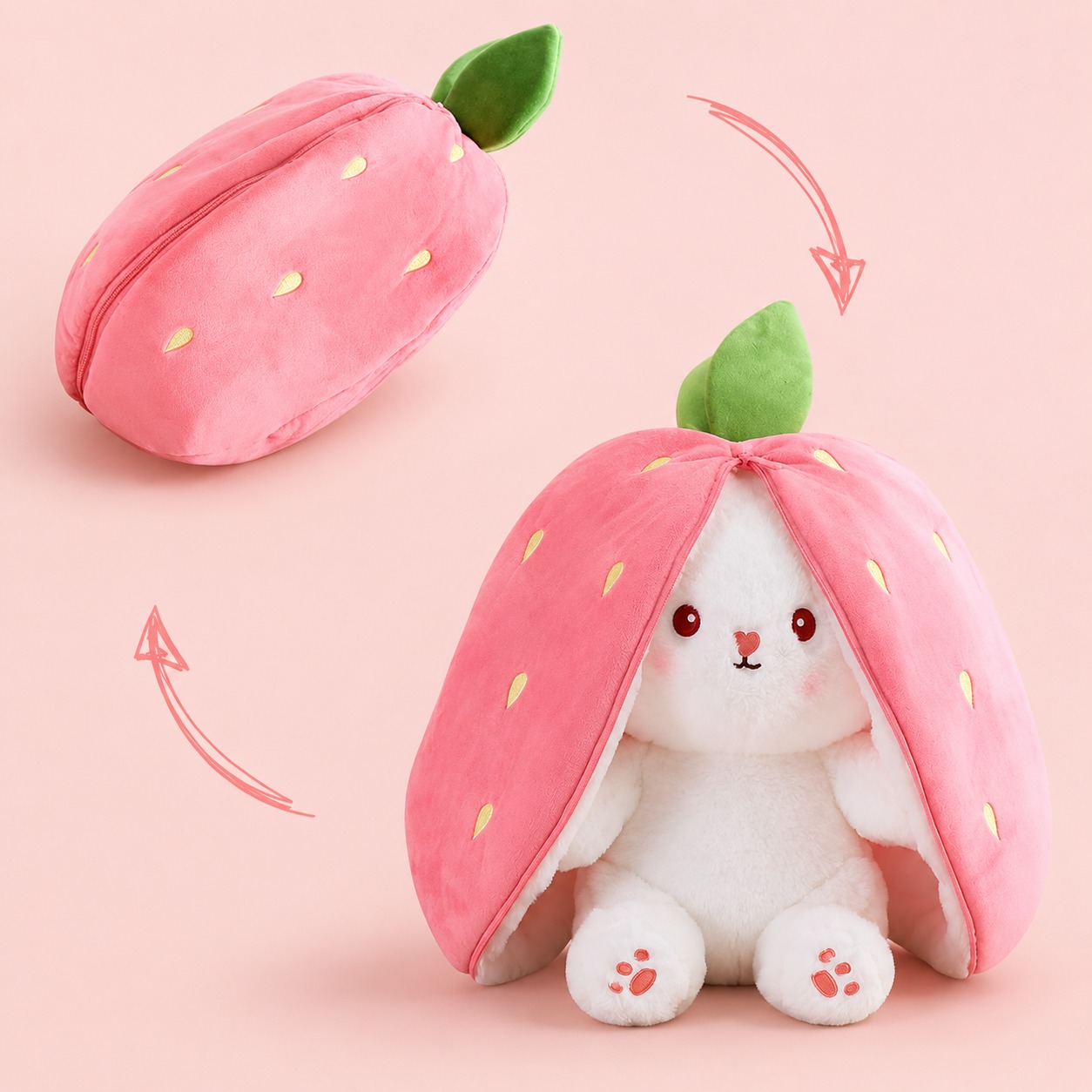 2 Pack Unzip Bunny Plush – Orange & Pink - Image 7