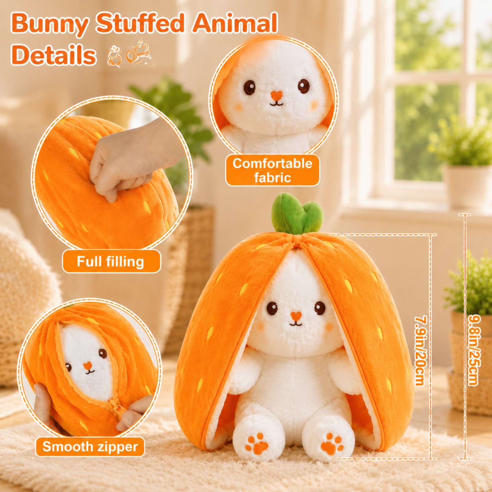 2 Pack Unzip Bunny Plush – Orange & Pink - Image 4