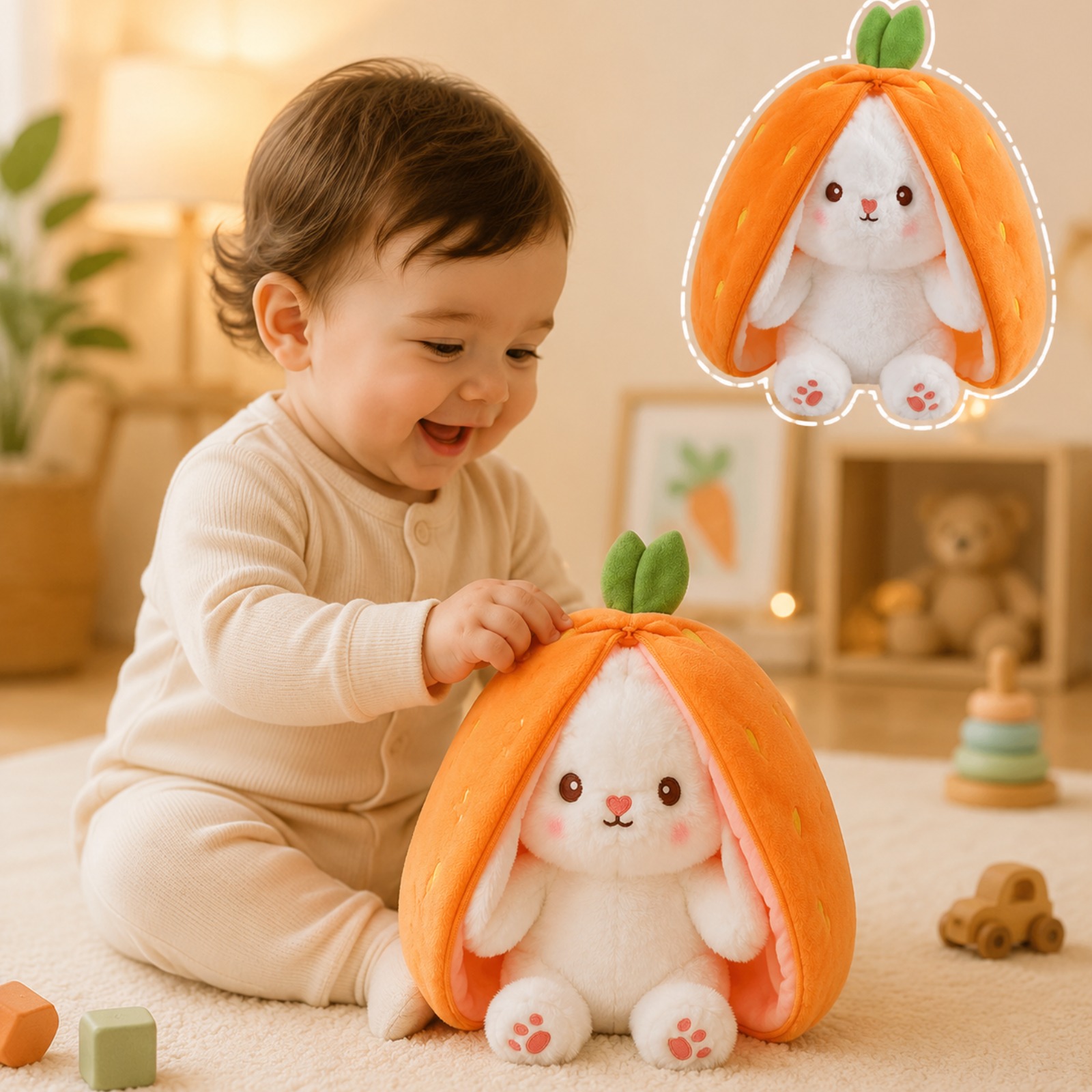 2 Pack Unzip Bunny Plush – Orange & Pink - Image 6