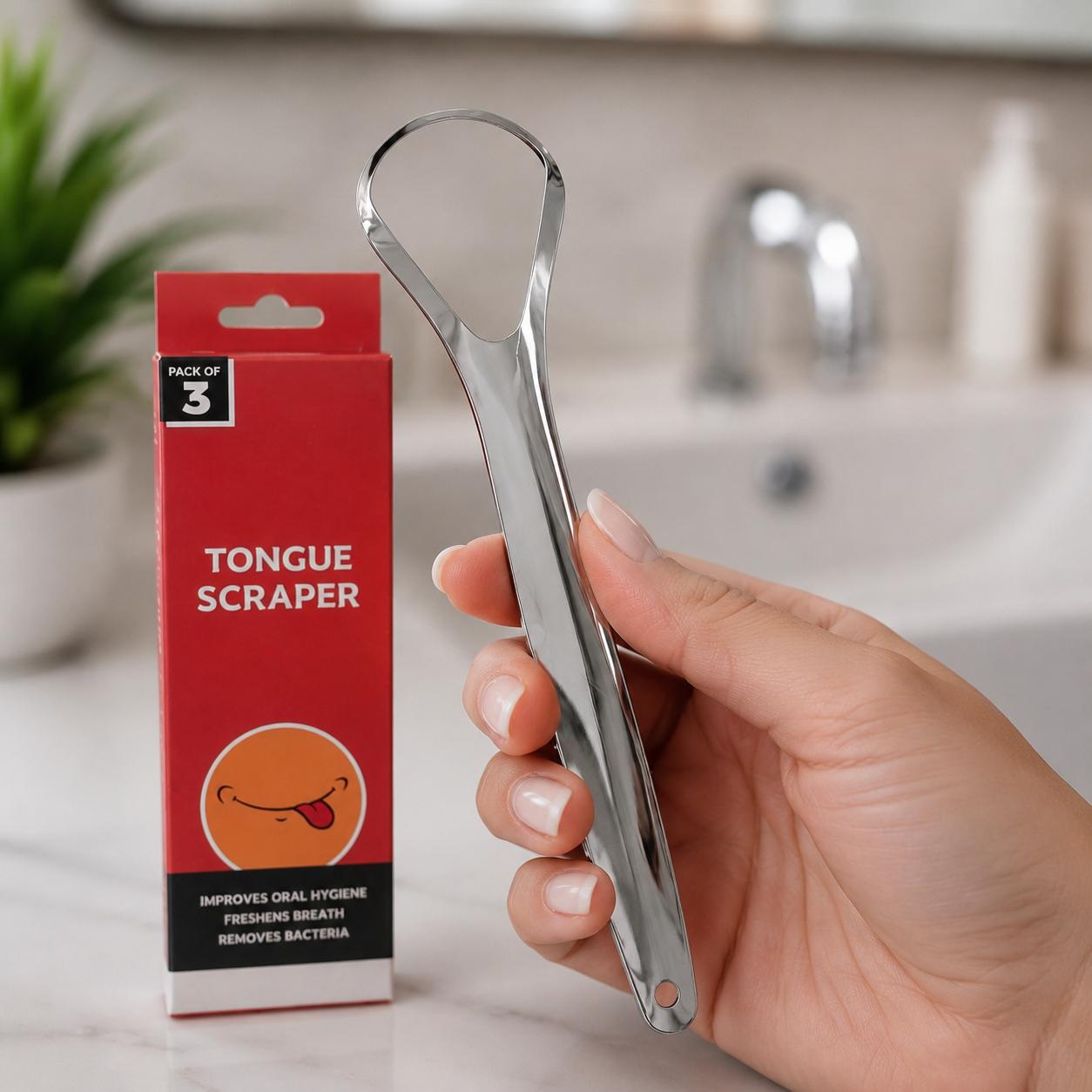 Reusable Stainless Steel Tongue Scraper & Cleaner for Fresh Breath & Oral Care - Image 4
