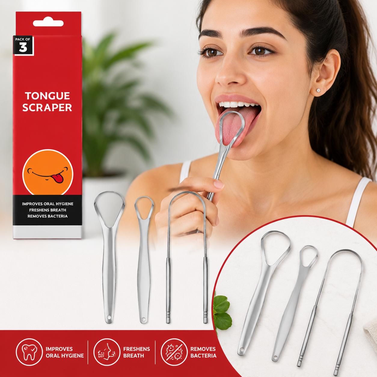 Reusable Stainless Steel Tongue Scraper & Cleaner for Fresh Breath & Oral Care - Image 2