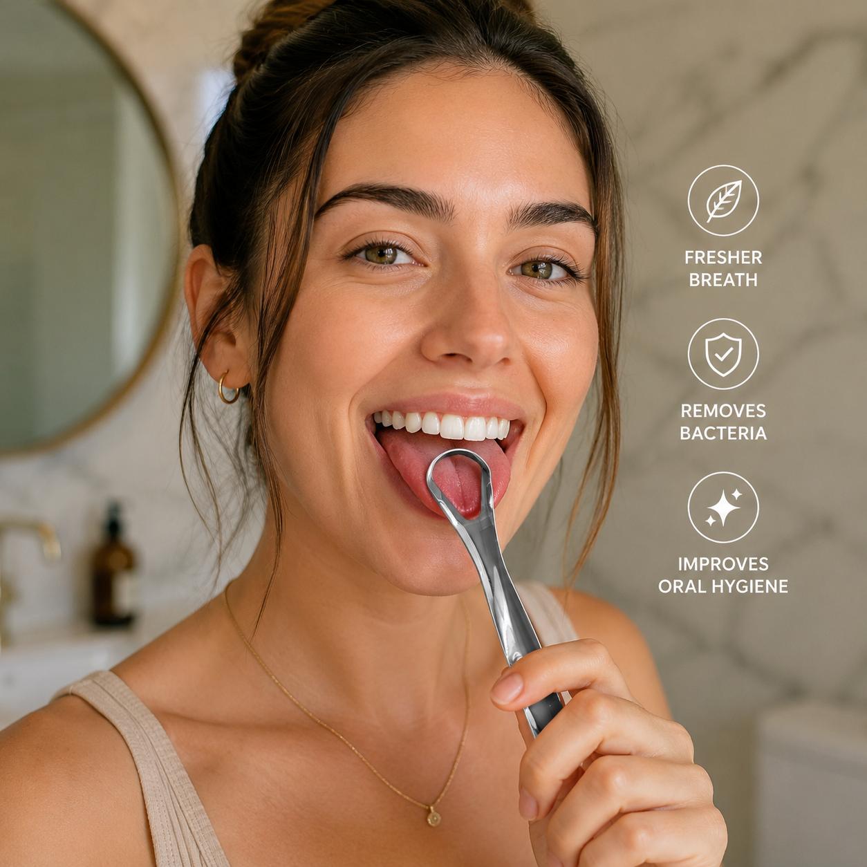 Reusable Stainless Steel Tongue Scraper & Cleaner for Fresh Breath & Oral Care - Image 6
