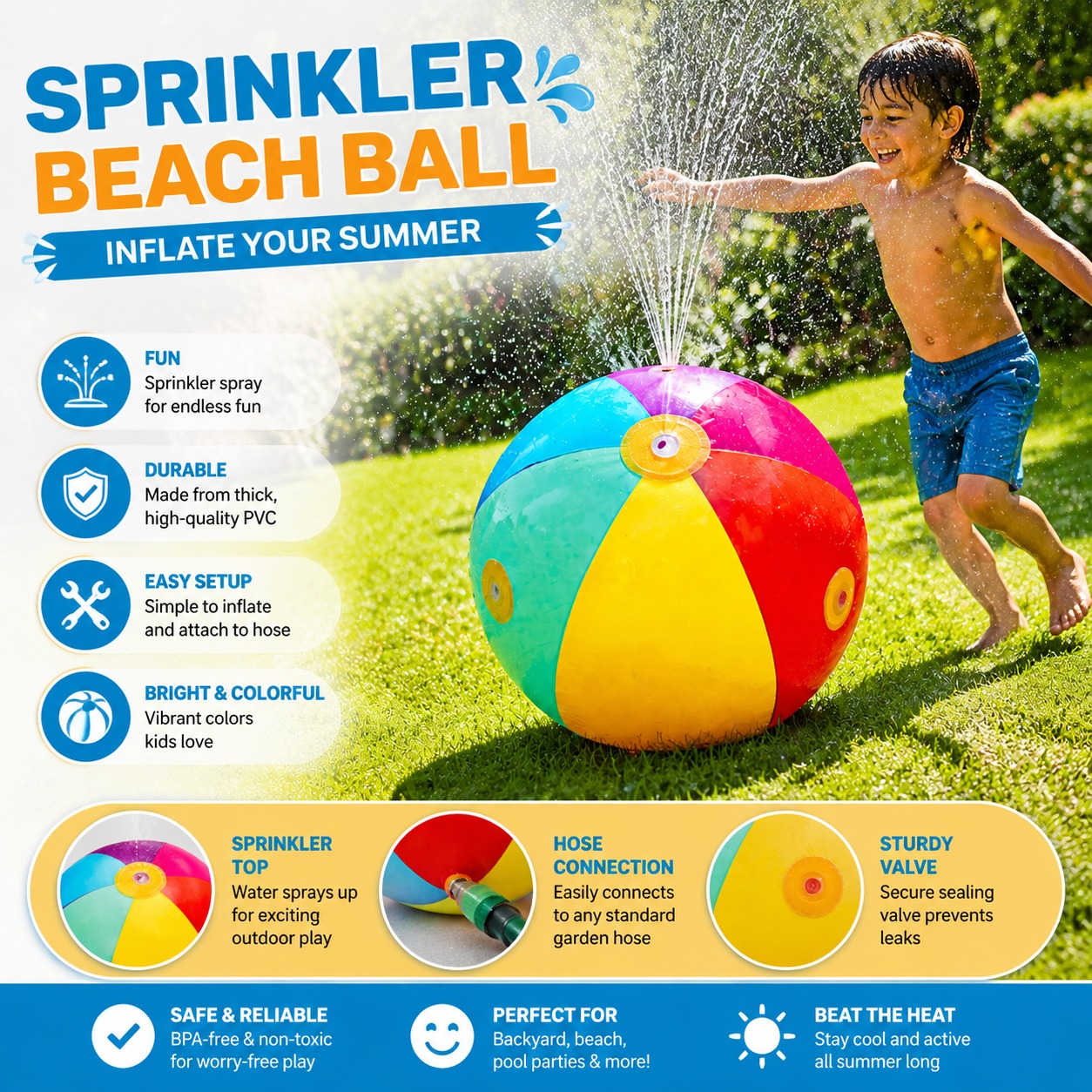 Sprinkler Beach Ball – Inflatable Water Fun for Summer Play - Image 4