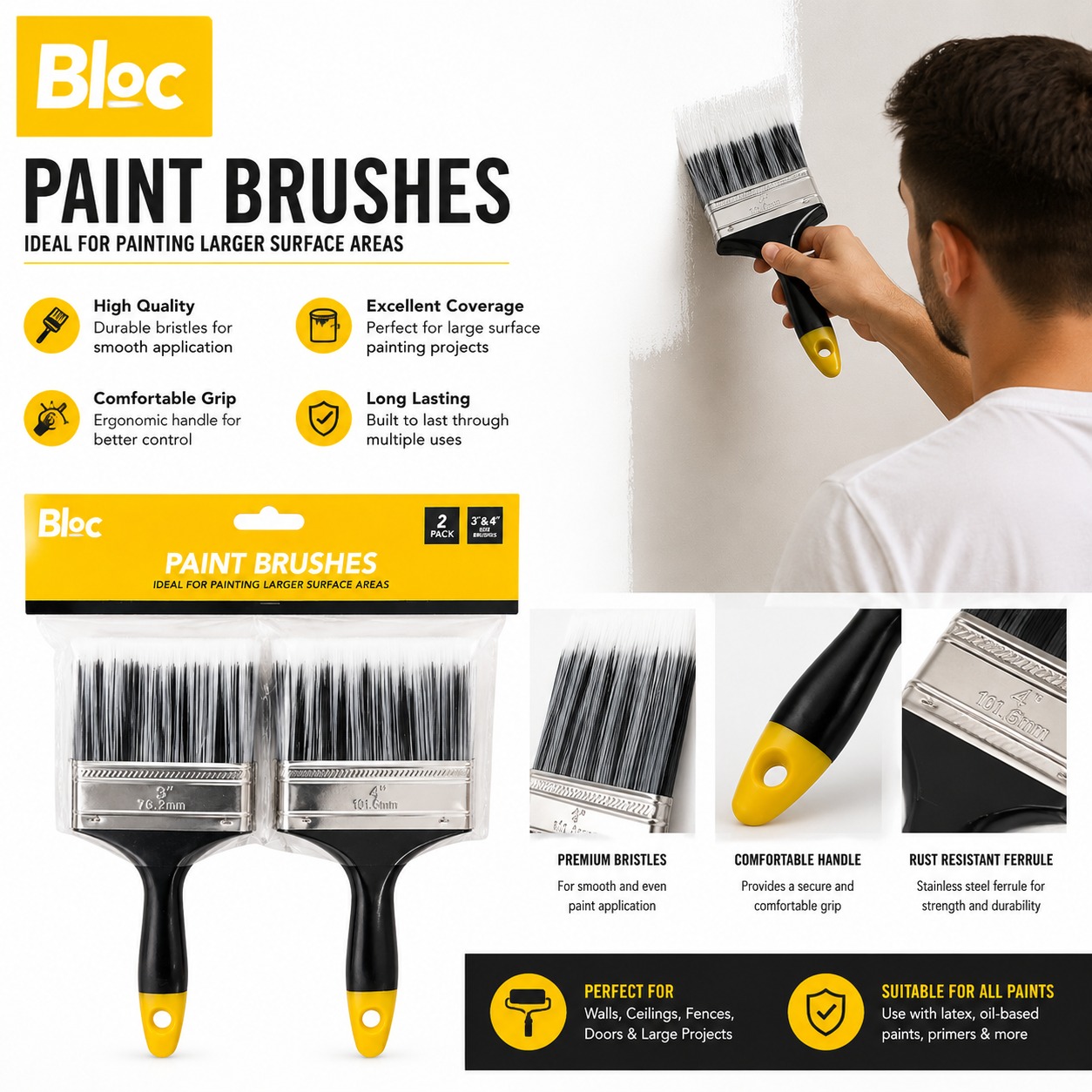 Bloc Paint Brushes – 2 Pack for Larger Surface Areas – High-Quality - Image 4
