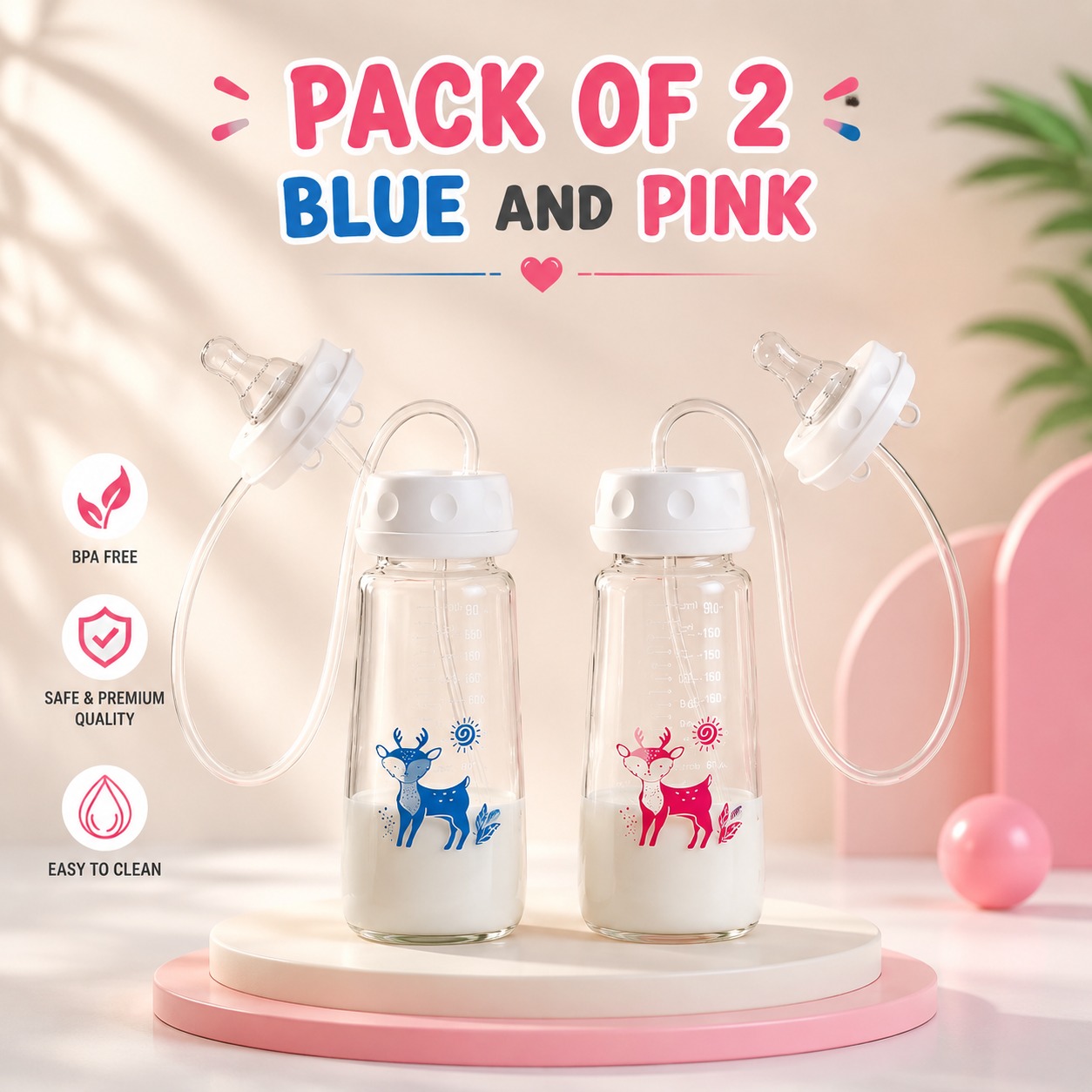 Baby Bottle Set – Blue & Pink Pack of 2