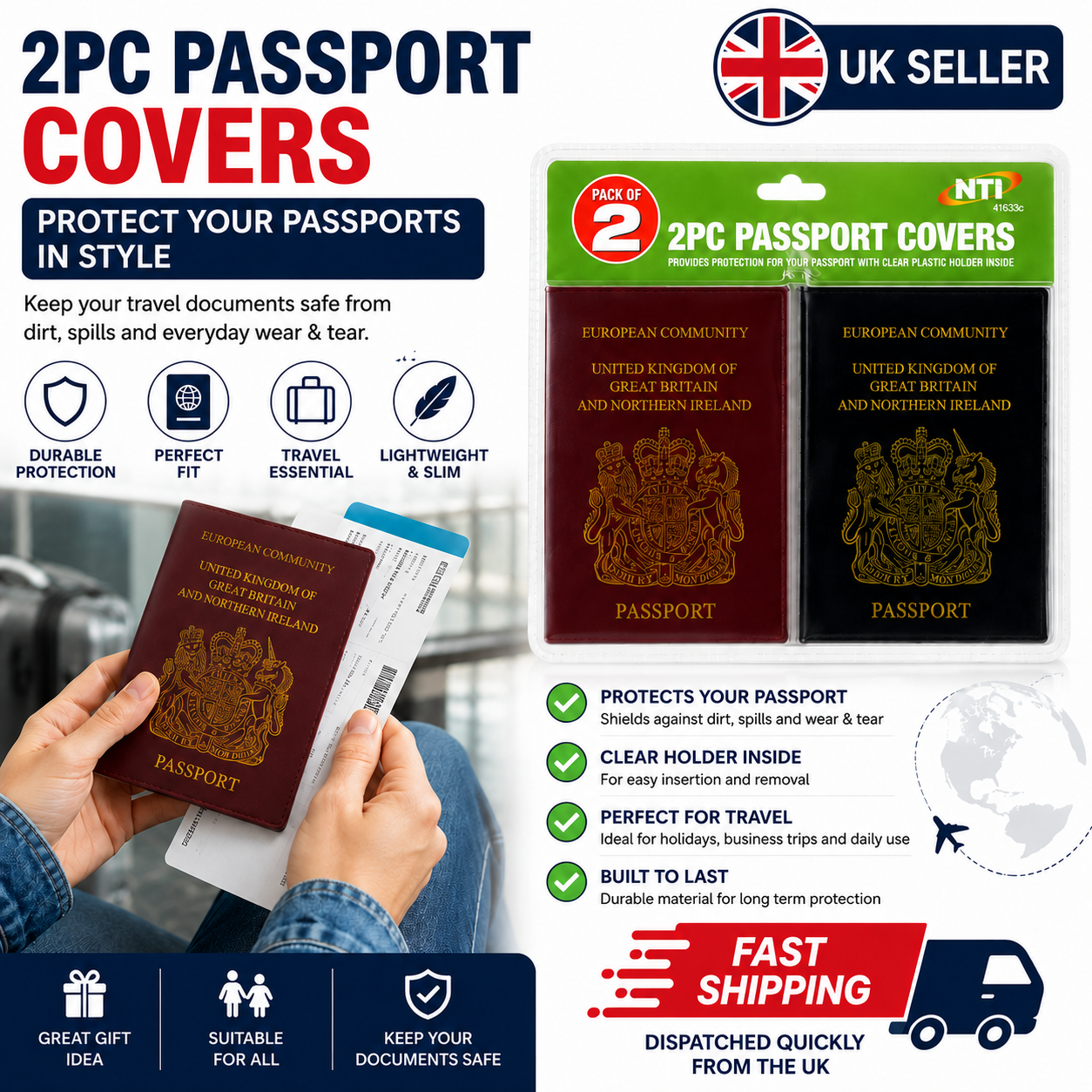 2 Pack Passport Covers UK Style Travel Document Protectors Clear Inner Sleeve 1 2 Pack Passport Covers UK Style Travel Document Protectors Clear Inner Sleeve