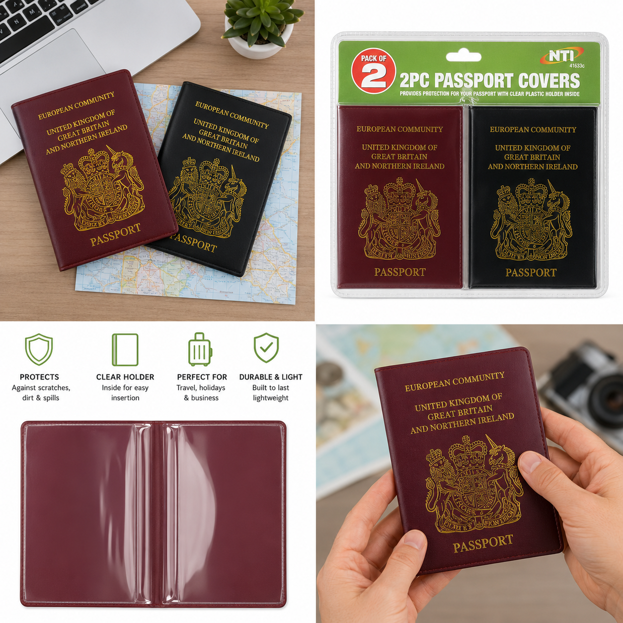 2 Pack Passport Covers UK Style Travel Document Protectors Clear Inner Sleeve 3 2 Pack Passport Covers UK Style Travel Document Protectors Clear Inner Sleeve - Image 3