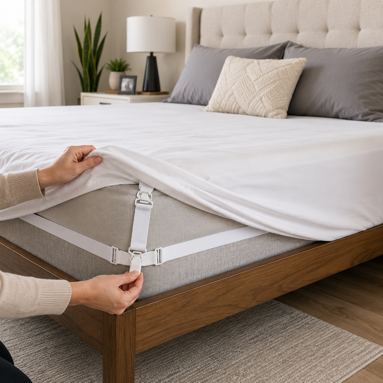 4 Pack Stretch Straps Adjustable Elastic Sheet Grippers Bed Sheet Holders White 8 4 Pack Stretch Straps Adjustable Elastic Sheet Grippers Bed Sheet Holders White - Image 8