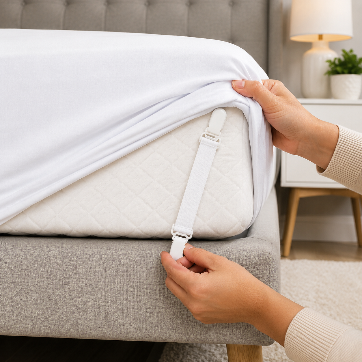 4 Pack Stretch Straps Adjustable Elastic Sheet Grippers Bed Sheet Holders White 7 4 Pack Stretch Straps Adjustable Elastic Sheet Grippers Bed Sheet Holders White - Image 7