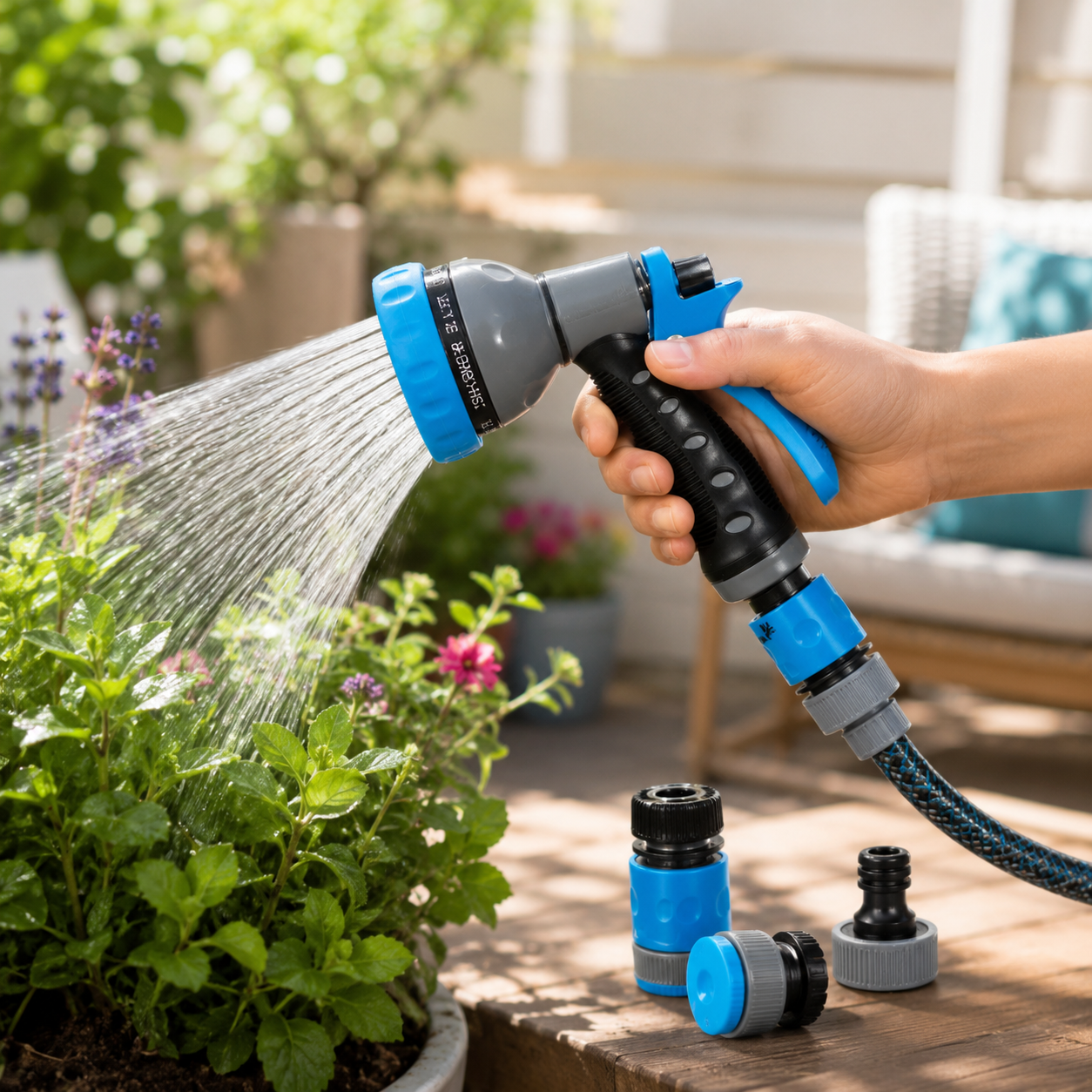 7 Dial Garden Hose Spray Gun with Fittings Set Watering Nozzle Car Wash UK 6 Green Jem 7 Dial Garden Hose Spray Gun & Fittings Set