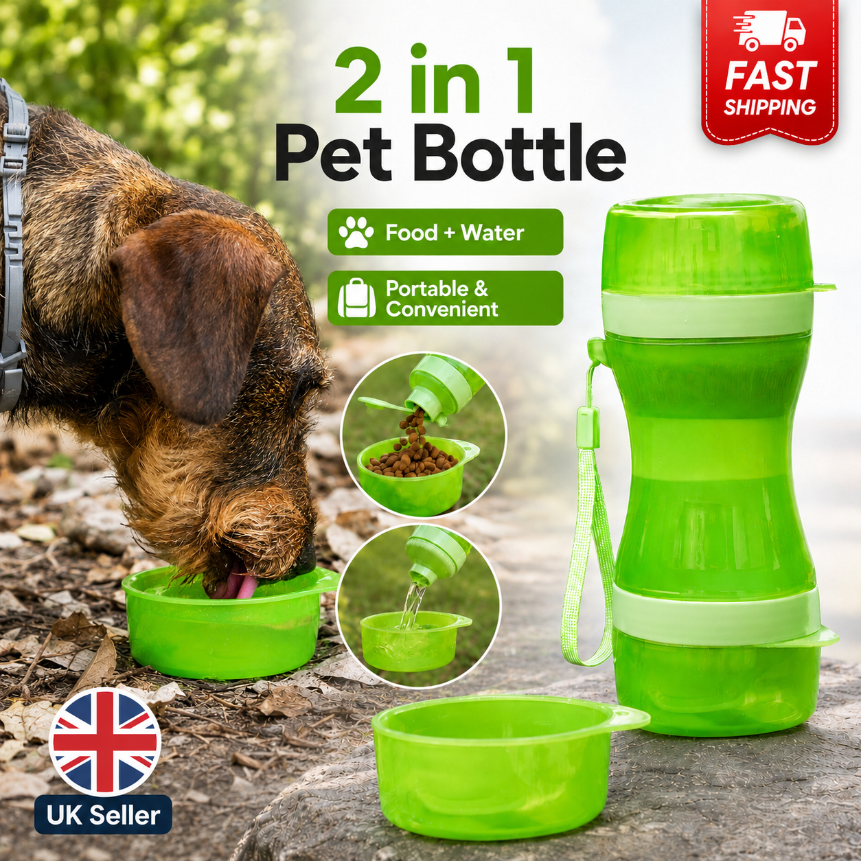 2 in 1 Portable Pet Water Bottle & Food Container Travel Dog Cat Drinking Bowl 1 2 in 1 Portable Pet Water Bottle & Food Container Travel Dog Cat Drinking Bowl