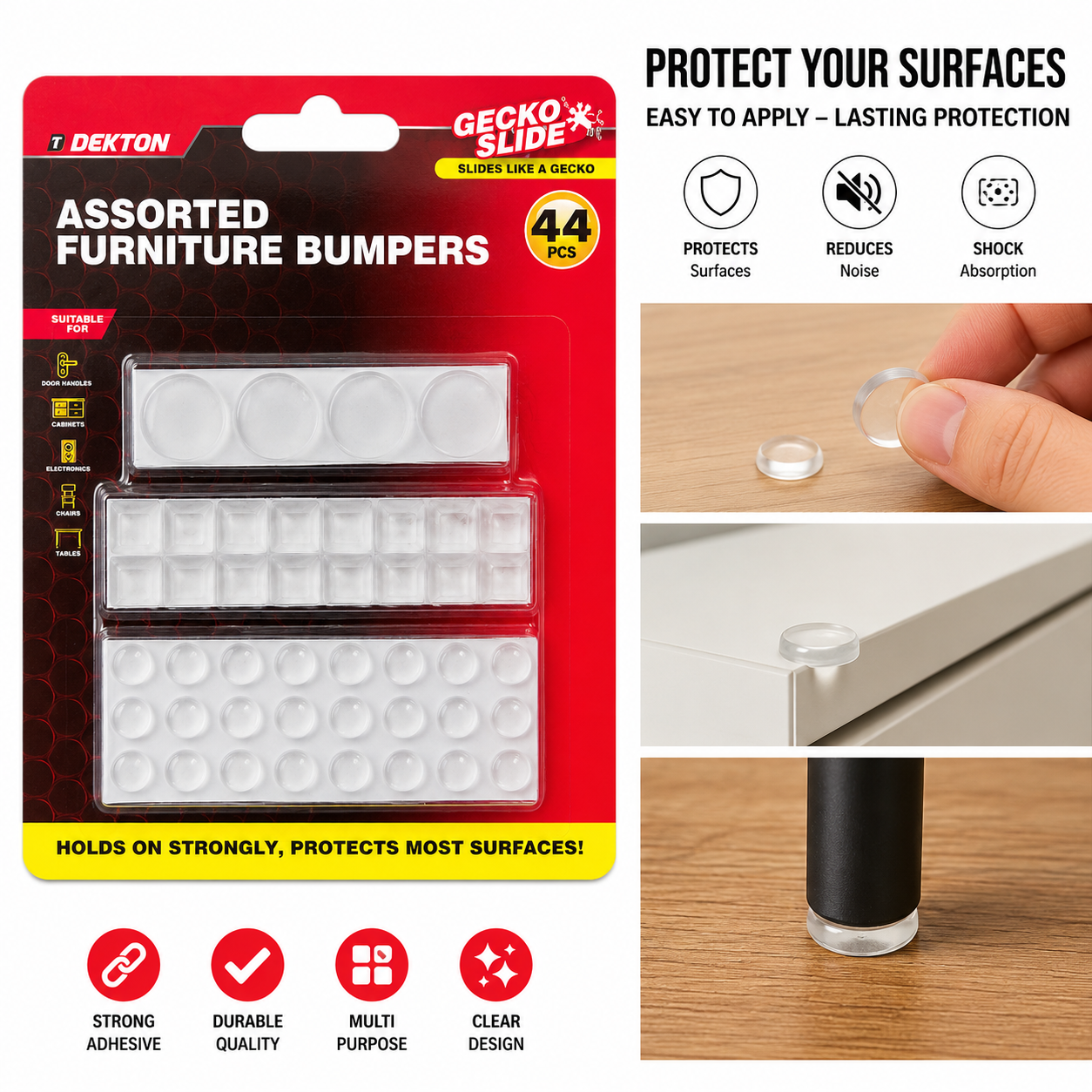 44pc Clear Self Adhesive Furniture Bumpers Door Cabinet Pads Noise Reducers 7 Dekton Furniture Bumpers