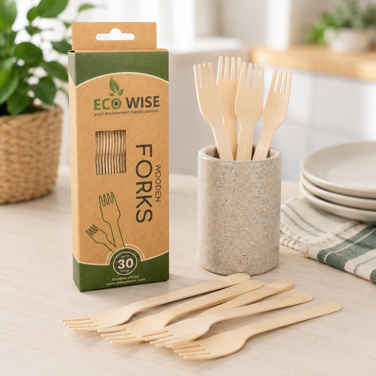 Eco-Friendly Wooden Forks – Set of 30 Disposable Food-Safe Cutlery 8 Natural Wooden Forks