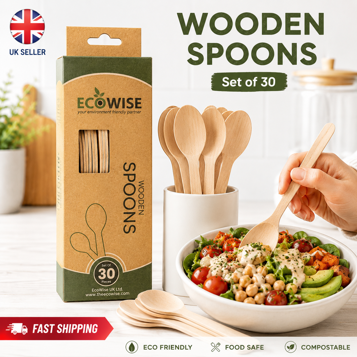 Eco-Friendly Wooden Spoons – Set of 30 Disposable Compostable Cutlery 1 Eco-Friendly Wooden Spoons – Set of 30 Disposable Compostable Cutlery
