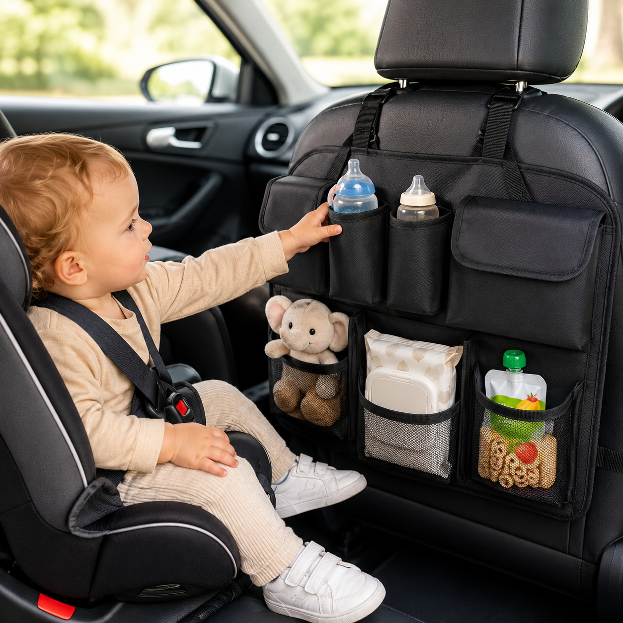 Car Back Seat Organiser with Storage Pockets | Universal Car Seat Back Protector 2 Car Back Seat Organiser with Storage Pockets | Universal Car Seat Back Protector - Image 2