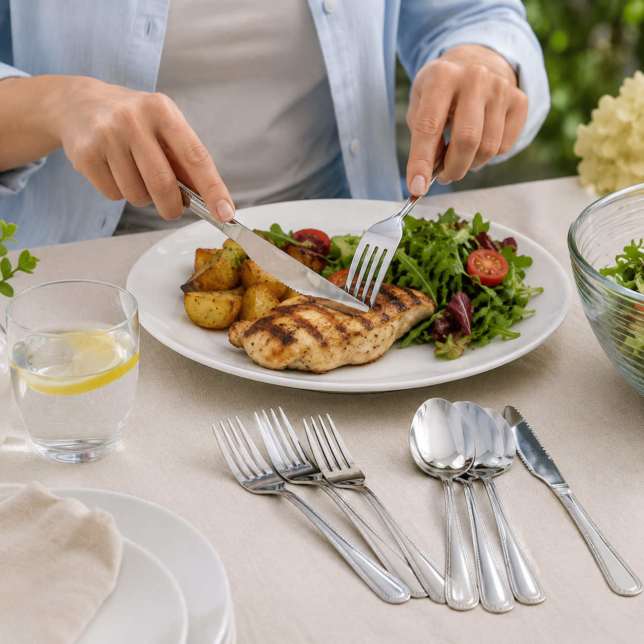 Reusable Metallic Cutlery Set – 18 Piece Stainless Steel Knives, Forks & Spoons 3 Reusable Metallic Cutlery Set – 18 Piece Stainless Steel Knives, Forks & Spoons - Image 3