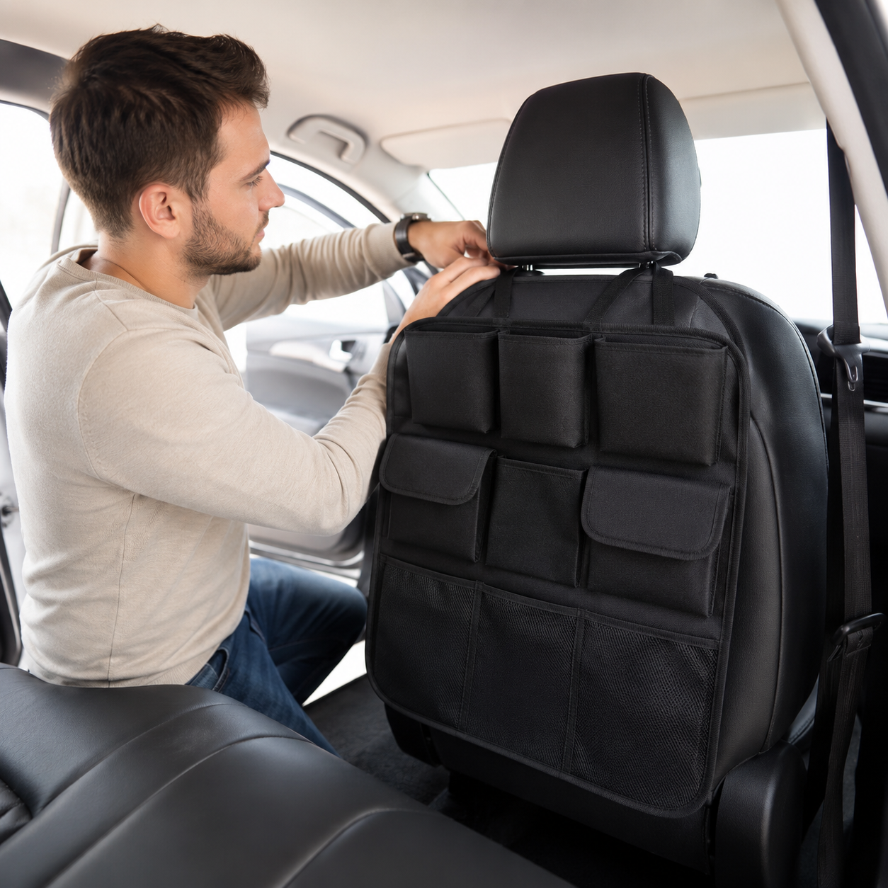 Car Back Seat Organiser with Storage Pockets | Universal Car Seat Back Protector 3 Car Back Seat Organiser with Storage Pockets | Universal Car Seat Back Protector - Image 3