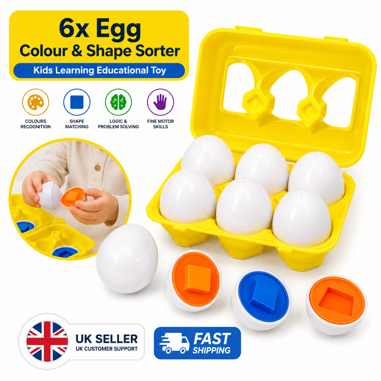 6 Egg Colour & Shape Sorting Educational Toy | Montessori Matching Eggs Learning Set for Toddlers 1 6 Egg Colour & Shape Sorting Educational Toy | Montessori Matching Eggs Learning Set for Toddlers