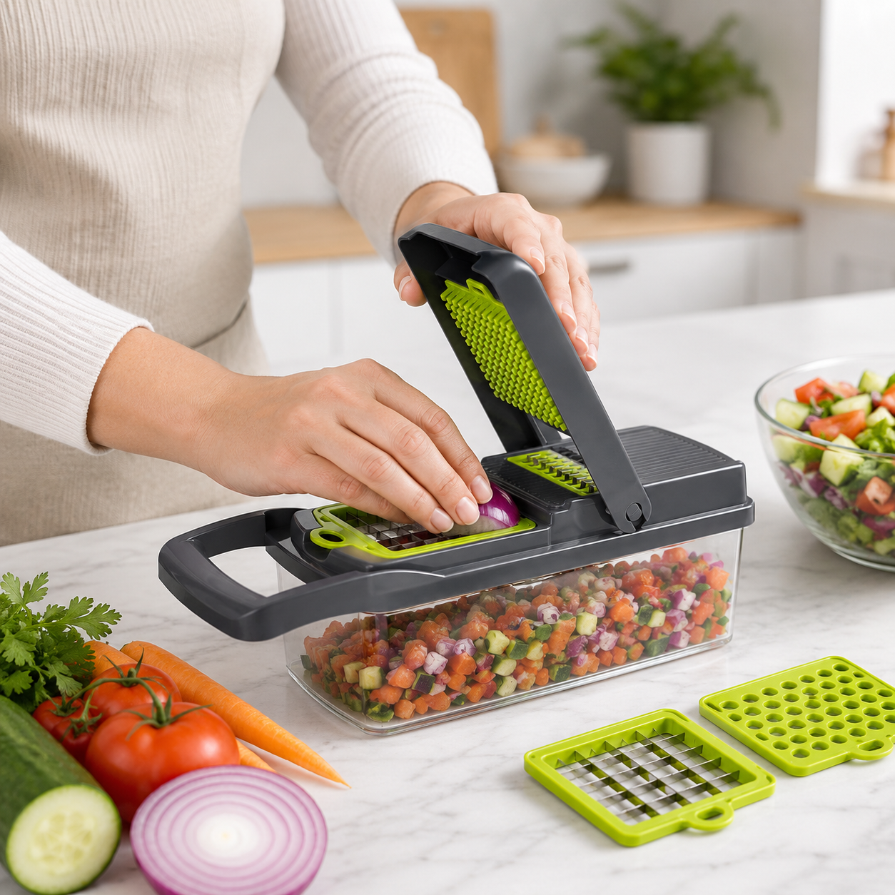 12-in-1 Multifunction Vegetable Chopper & Mandoline Slicer with Container 4 12-in-1 Multifunction Vegetable Chopper & Mandoline Slicer with Container - Image 4