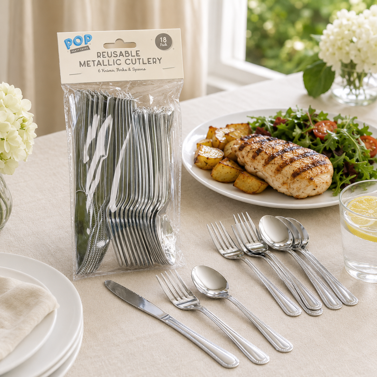 Reusable Metallic Cutlery Set – 18 Piece Stainless Steel Knives, Forks & Spoons 6 Reusable Metallic Cutlery Set – 18 Piece Stainless Steel Knives, Forks & Spoons - Image 6