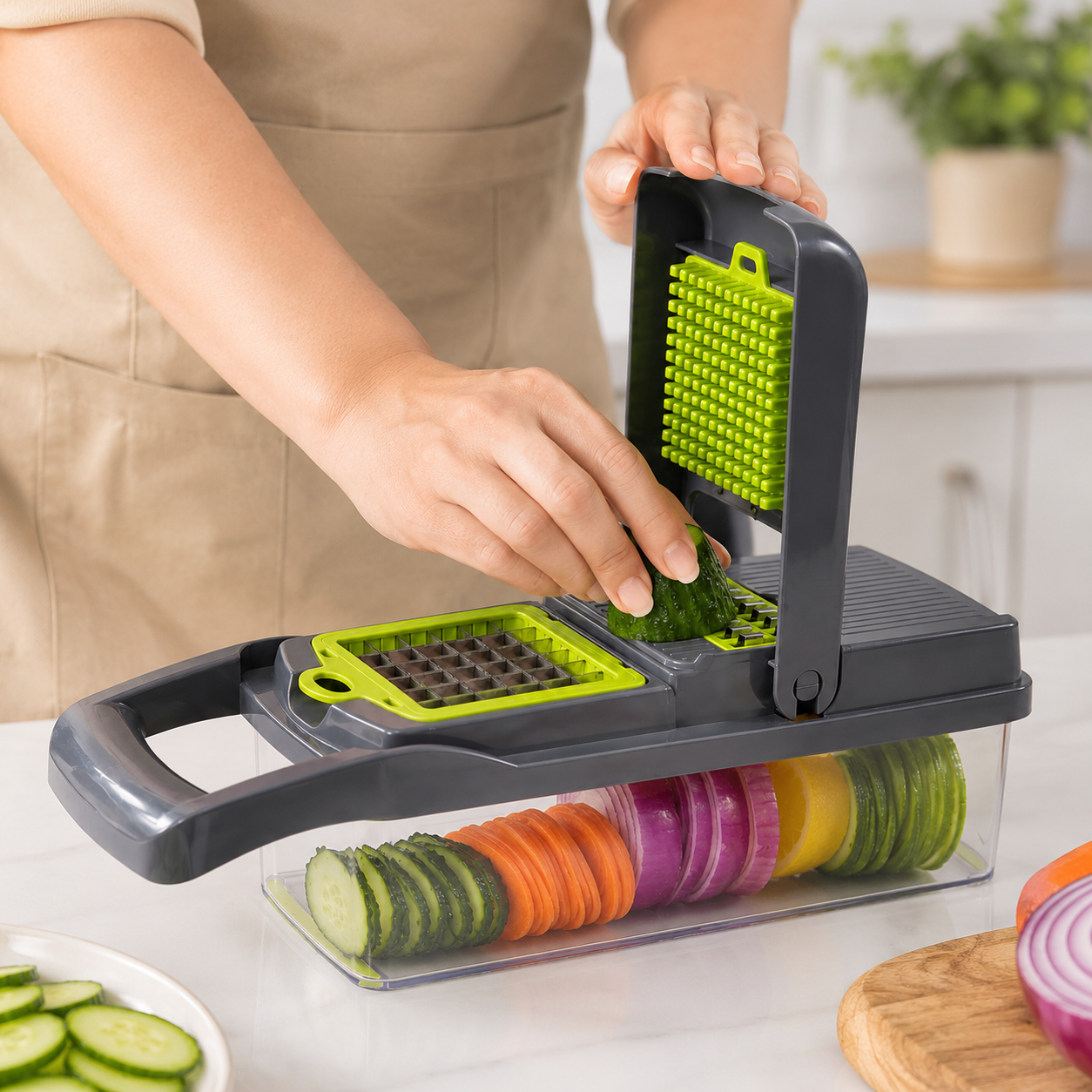 12-in-1 Multifunction Vegetable Chopper & Mandoline Slicer with Container 2 12-in-1 Multifunction Vegetable Chopper & Mandoline Slicer with Container - Image 2