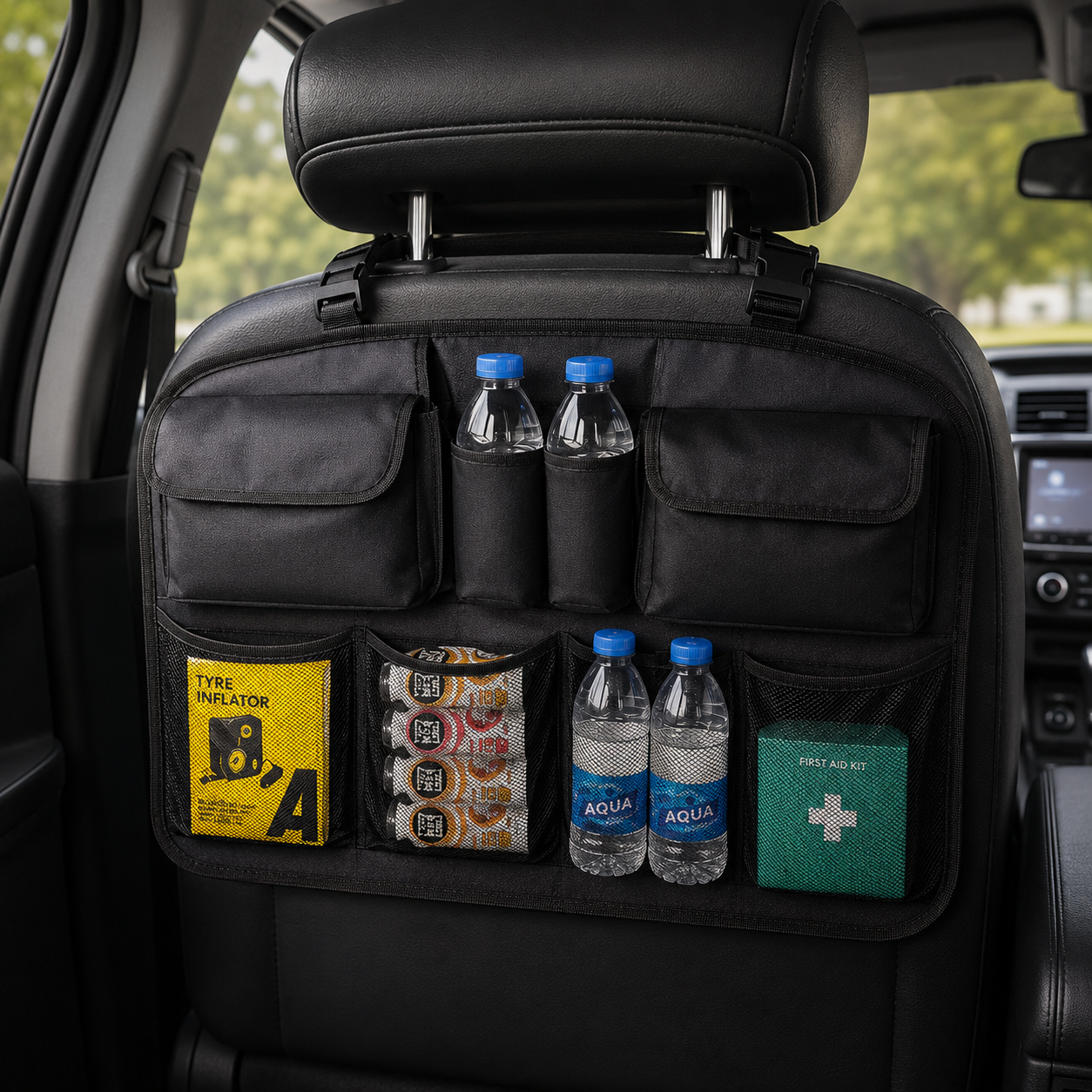 Car Back Seat Organiser with Storage Pockets | Universal Car Seat Back Protector 8 Car Back Seat Organiser with Storage Pockets | Universal Car Seat Back Protector - Image 8