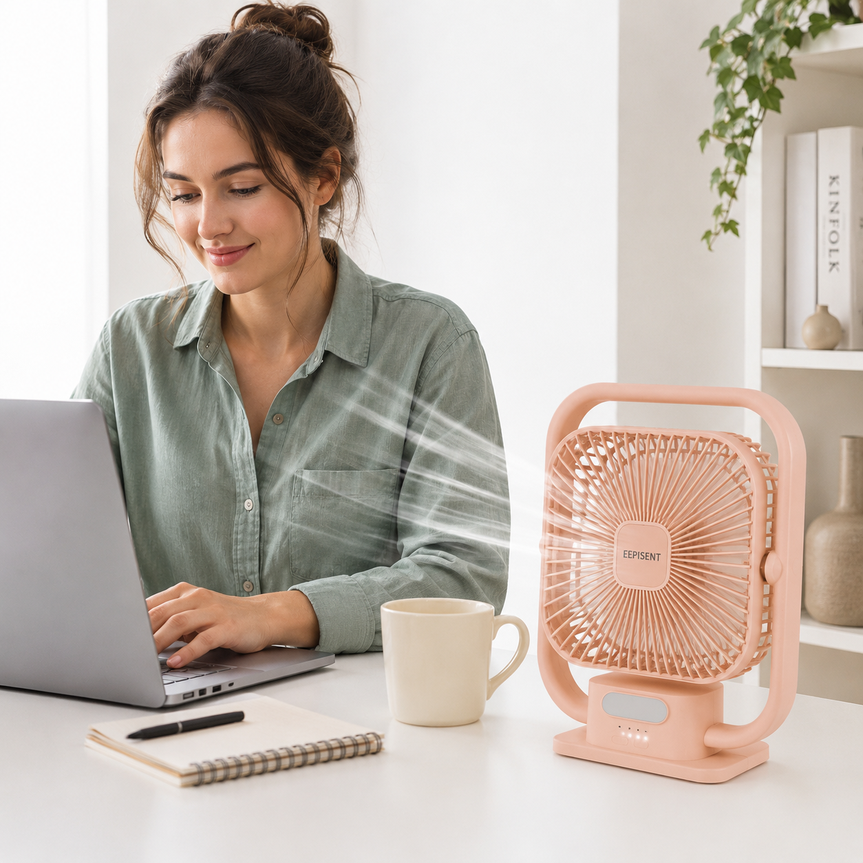 EEPISENT USB Portable Desk Fan Rechargeable Battery Powered Multi Speed Fan with Carry Handle Adjustable Tilt Head Quiet Cooling Fan Home Office Pink 5 EEPISENT USB Portable Desk Fan Rechargeable Battery Powered Multi Speed Fan with Carry Handle Adjustable Tilt Head Quiet Cooling Fan Home Office Pink - Image 5