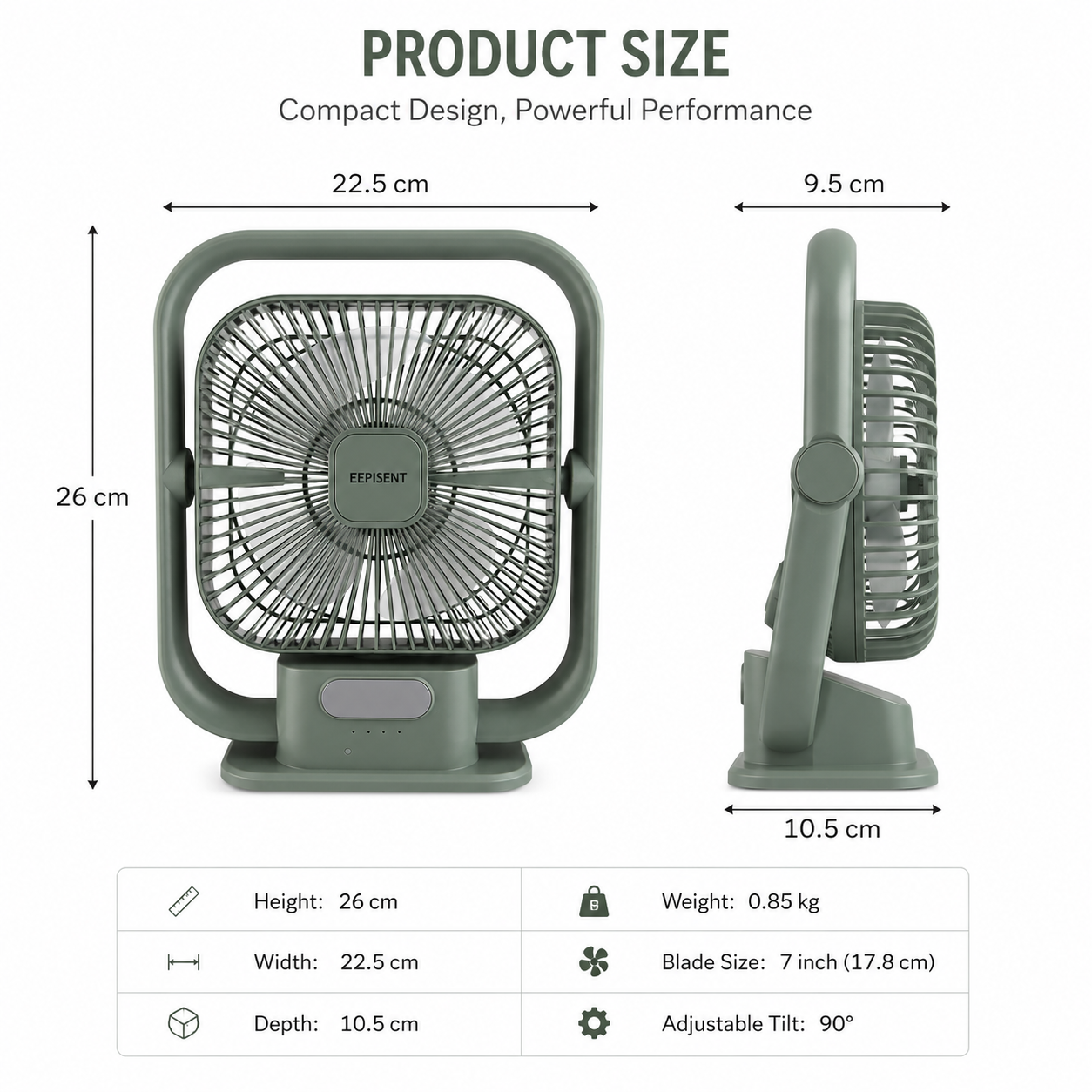 EEPISENT Portable Desk Fan Rechargeable Oscillating LED Display Quiet UK 3 EEPISENT Portable Desk Fan Rechargeable Oscillating LED Display Quiet UK - Image 3