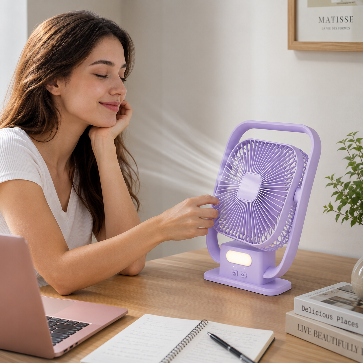 EEPISENT Small Desk Fan with LED Night Light Rechargeable Portable USB Fan Multi Speed Adjustable Tilt Head Carry Handle Home Office Bedroom Purple 9 EEPISENT Small Desk Fan with LED Night Light Rechargeable Portable USB Fan Multi Speed Adjustable Tilt Head Carry Handle Home Office Bedroom Purple - Image 9