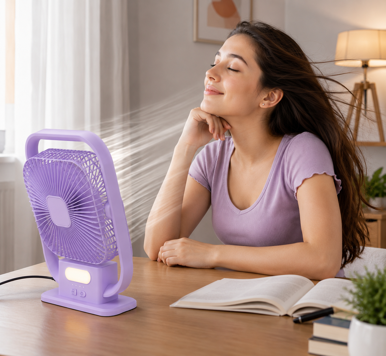 EEPISENT Small Desk Fan with LED Night Light Rechargeable Portable USB Fan Multi Speed Adjustable Tilt Head Carry Handle Home Office Bedroom Purple 8 EEPISENT Small Desk Fan with LED Night Light Rechargeable Portable USB Fan Multi Speed Adjustable Tilt Head Carry Handle Home Office Bedroom Purple - Image 8